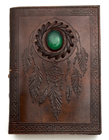Dreamcatcher Leather Embossed Journal with Green Stone